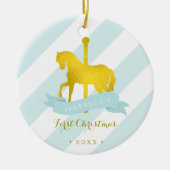 Mint & Gold Carrousel Horse Baby's eerste Kerstmis Keramisch Ornament (Voorkant)