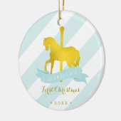 Mint & Gold Carrousel Horse Baby's eerste Kerstmis Keramisch Ornament (Links)