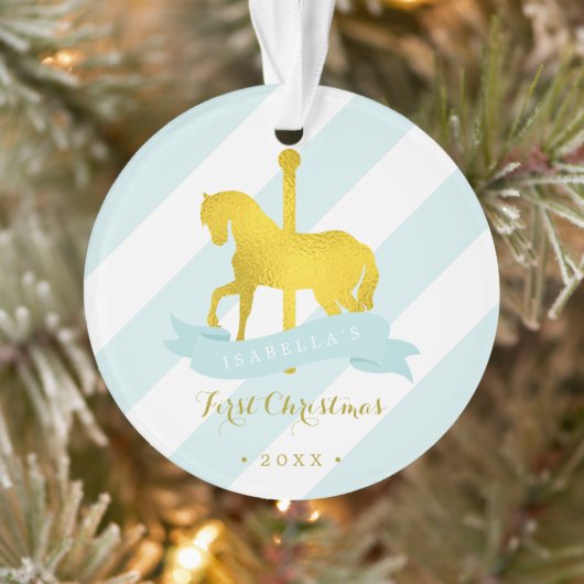 Mint & Gold Carrousel Horse Baby's eerste Kerstmis Ornament (Boom)