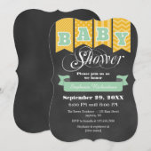 Mint Gold Chalkboard Flag Baby shower Invite Kaart (Voorkant / Achterkant)