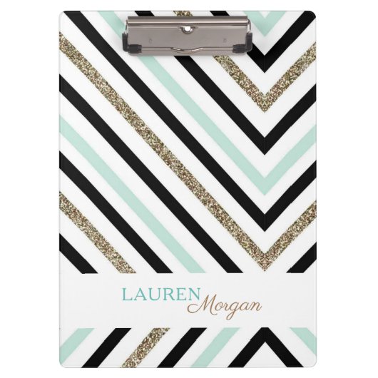 Mint Gold Chevron ⎥ gepersonaliseerd klembord (Voorkant)