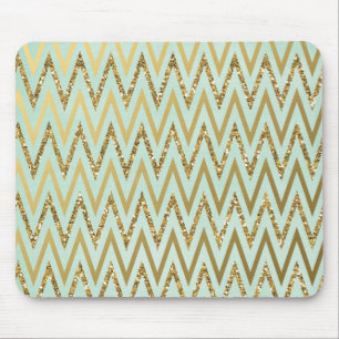 Mint & Gold Chevron Mousepad Muismat