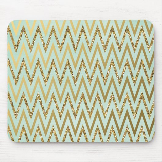 Mint & Gold Chevron Mousepad Muismat (Voorkant)