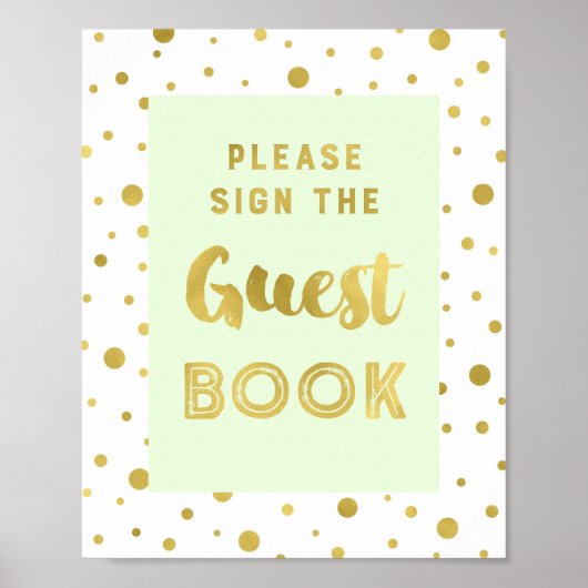 Mint Gold Confetti Guest Book Weduwen Sign Poster (Voorkant)
