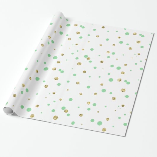 Mint Gold Confetti Stippen Cadeaupapier (Uitgerold)
