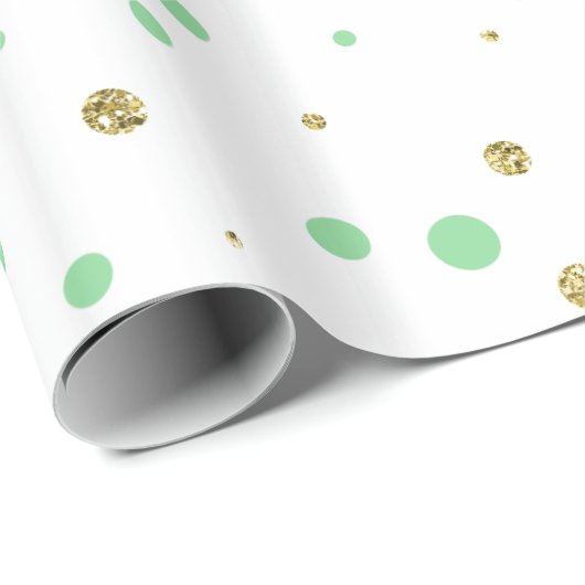 Mint Gold Confetti Stippen Cadeaupapier (Rol Hoek)