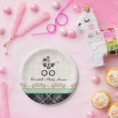 Mint Gold Damask Carriage Baby shower Papieren Bordje (Feest)