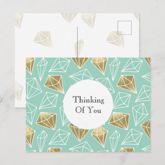 Mint Gold Diamonds Denken aan jou Briefkaart (Voorkant / Achterkant)