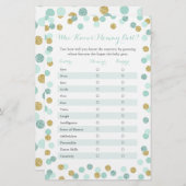 Mint Gold die het beste Baby shower-spel kent (Voorkant / Achterkant)