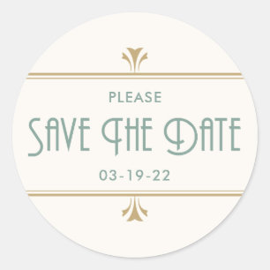 Mint Gold en Ivory Art Deco Ronde Sticker