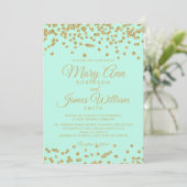 Mint & Gold Faux Glitter Confetti Elegant Wedding Kaart (Staand voorkant)