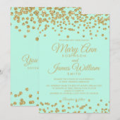 Mint & Gold Faux Glitter Confetti Elegant Wedding Kaart (Voorkant / Achterkant)