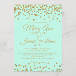 Mint & Gold Faux Glitter Confetti Elegant Wedding Kaart