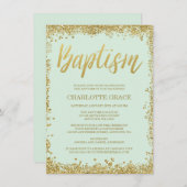 Mint Gold Faux Glitter Doop Uitnodigingen (Voorkant / Achterkant)