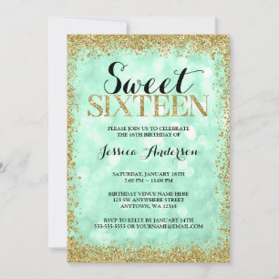 Mint Gold Faux Glitter Lights Sweet 16 verjaardag Kaart
