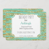 Mint Gold Faux Glitter Strepen Verjaardag Kaart (Voorkant / Achterkant)