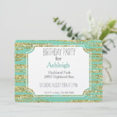 Mint Gold Faux Glitter Strepen Verjaardag Kaart (Staand voorkant)