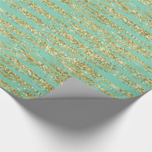 Mint Gold Faux Glitter Stripes Cadeaupapier