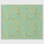 Mint Gold Faux Glitter Stripes Cadeaupapier (Vlak)