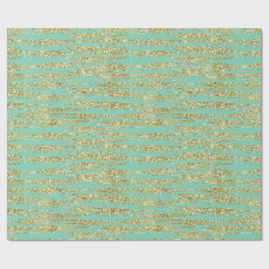 Mint Gold Faux Glitter Stripes Cadeaupapier (Vlak)
