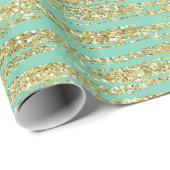 Mint Gold Faux Glitter Stripes Cadeaupapier (Rol Hoek)