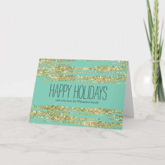 Mint Gold Faux Glitter Stripes Kerstmis Feestdagen Kaart (Voorkant)