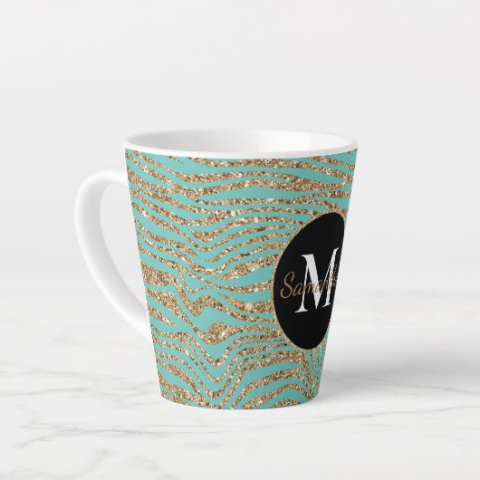 Mint Gold Faux Glitter Zebra Print Latte Mok (Linkerhoek)