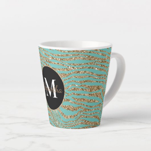 Mint Gold Faux Glitter Zebra Print Latte Mok (Rechterhoek)