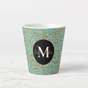 Mint Gold Faux Glitter Zebra Print Latte Mok