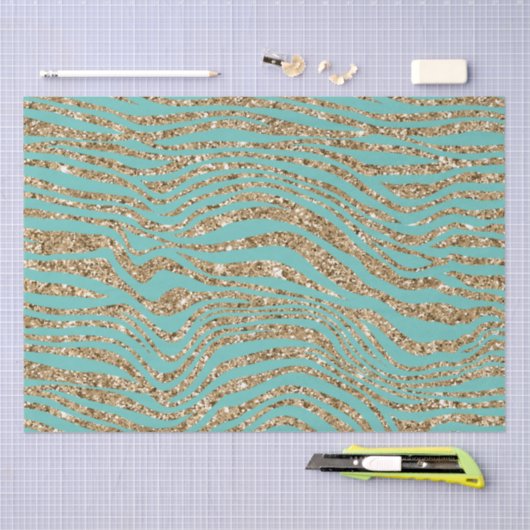 Mint Gold Faux Glitter Zebra Tissuepapier (Craft)