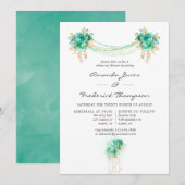 Mint & Gold Floral String Lights Rehearsal Dinner Kaart (Voorkant / Achterkant)