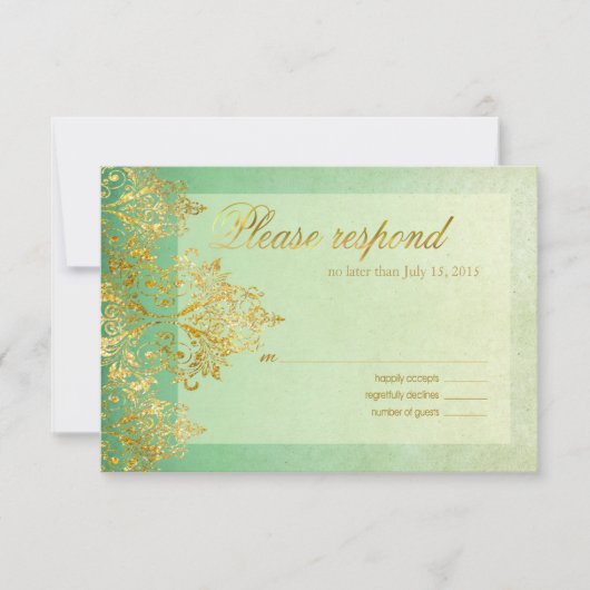 Mint & Gold Gatsby Glitter Flourish RSVP (Voorkant)