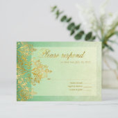 Mint & Gold Gatsby Glitter Flourish RSVP (Staand voorkant)