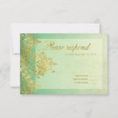 Mint & Gold Gatsby Glitter Flourish RSVP Kaartje (Voorkant)