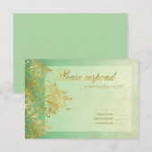 Mint & Gold Gatsby Glitter Flourish RSVP Kaartje (Voorkant / Achterkant)