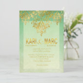 Mint & Gold Gatsby Glitter Flourish Wedding Kaart (Staand voorkant)