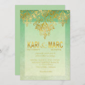Mint & Gold Gatsby Glitter Flourish Wedding Kaart (Voorkant / Achterkant)