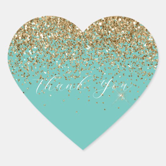 Mint Gold Glam Glitter Bedankt Hart Sticker (Voorkant)