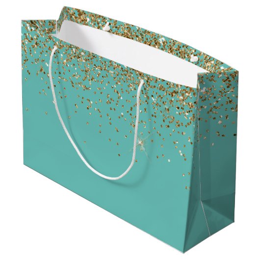 Mint Gold Glam Glitter Bruiloft Groot Cadeauzakje (Achterkant Gekanteld)