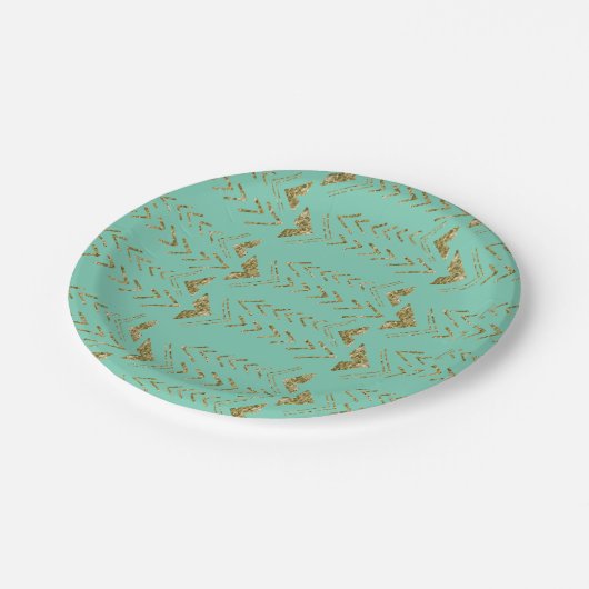 Mint Gold Glam Waterverf Arrows Papieren Bordje (Gekanteld)