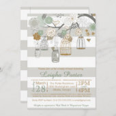 Mint Gold Glitter Baby shower Mason Jar Bird Cages Kaart (Voorkant / Achterkant)