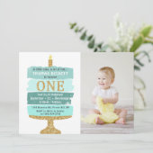 Mint & Gold Glitter Cake Foto van 1 oktober Kaart (Staand voorkant)