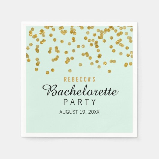 Mint Gold Glitter confetti Bachelorette Servetten (Voorkant)