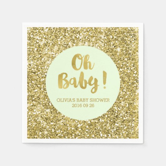 Mint Gold Glitter Confetti Oh Baby Baby shower Servetten (Voorkant)