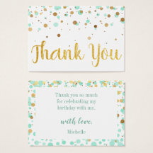Mint Gold Glitter Confetti Verjaardag Bedankt