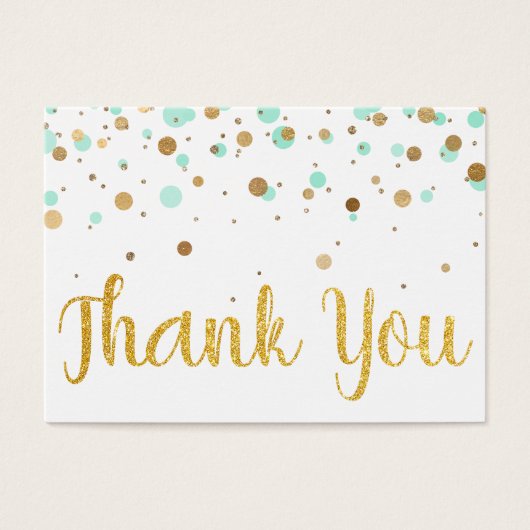 Mint Gold Glitter Confetti Verjaardag Bedankt Visitekaartje (Voorkant)