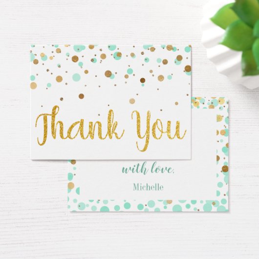 Mint Gold Glitter Confetti Verjaardag Bedankt Visitekaartje (Bureau)