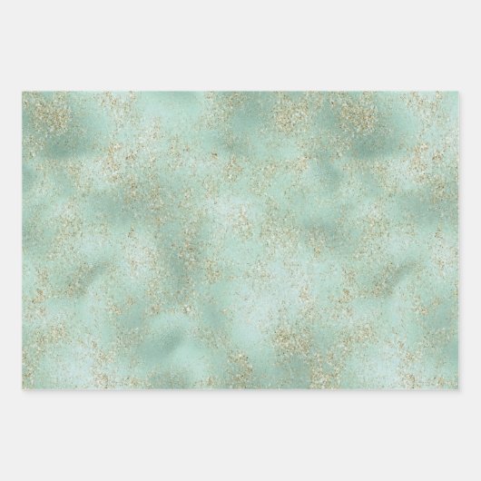 Mint Gold Glitter Glitz Inpakpapier Vel (Voorkant 3)