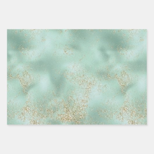 Mint Gold Glitter Glitz Inpakpapier Vel (Voorkant)