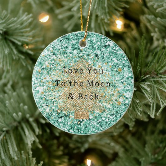 Mint Gold Glitter Kerstboom Keramisch Ornament (Boom)